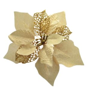 Crazy Night 12Pcs 8.7inch Gold Glitter Poinsettia Artificial Flowers,Christmas Tree Decorations,Wedding Xmas New Year Wreath Ornaments