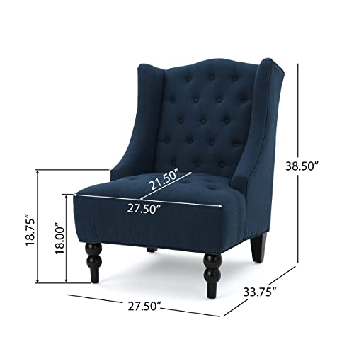 Christopher Knight Home Toddman High-Back Fabric Club Chair, Dark Blue 33.75D x 27.25W x 38.5H in