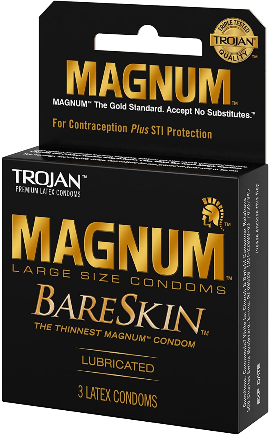 TROJAN Magnum Bareskin Lubricated Condoms 3 ea (Pack of 12)