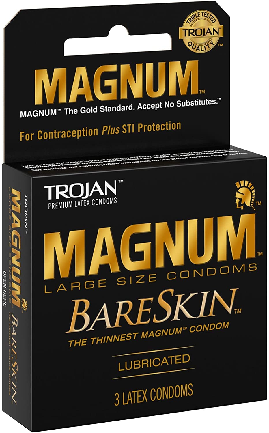 TROJAN Magnum Bareskin Lubricated Condoms 3 ea (Pack of 12)