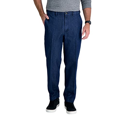 Haggar Men's Casual Classic Fit Denim Trouser Pant-Regular and Big & Tall Sizes, Medium Blue Cla, 36W x 29L