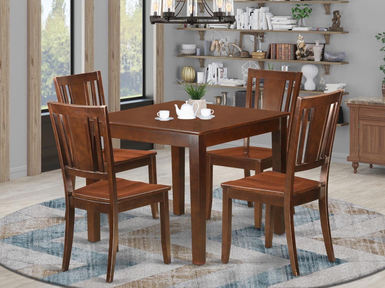 East West Furniture OXDU5-MAH-W Oxford 5 Piece Set for 4 Includes a Square Table and 4 Kitchen Dining Chairs, 36x36 Inch