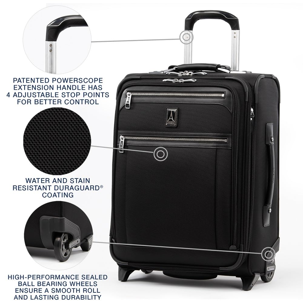 Travelpro Platinum Elite Softside Expandable Carry on Luggage, 2 Wheel Upright Suitcase, USB Port, Men and Women, International, Shadow Black, Carry On 20-Inch