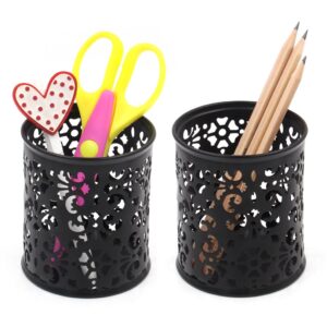 EasyPAG Metal 2-Piece Pen Holder Set Desk Accessories & Workspace Organizers for Classroom, School & Office,Black