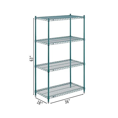 4-Shelf Wire Shelving Unit, Green Finish, 18"W x 36"L x 63"H