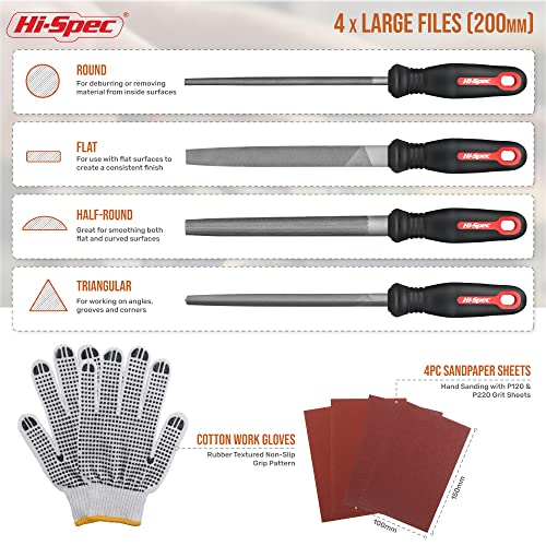 Hi-Spec 16 Piece Metal Hand & Needle Files Tool Set Kit. Large & Small Mini T12 Carbon Steel Flat, Half, Round, Triangle Files. Complete in a Zipper Carry Case