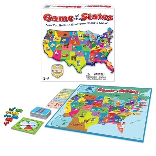 Game of The States with 1970's Original Artwork, by Winning Moves Games USA, Children's Pick Up and Deliver Game, for 2 to 4 Players, Ages 8 and up