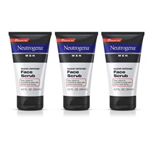 neutrogena men exfoliating razor defense daily shave face scrub, conditioning facial cleanser for smoother skin & less razor irritation, dye-free, 4.2 fl. oz (pack of 3)