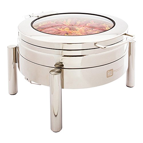 Restaurantware 6 Qt Chafing Dish 1 Induction Ready Serving Chafer - With Glass Window Round Silver Stainless Steel Buffet Chafer Chafer Frame Sold Separately For Parties And Events