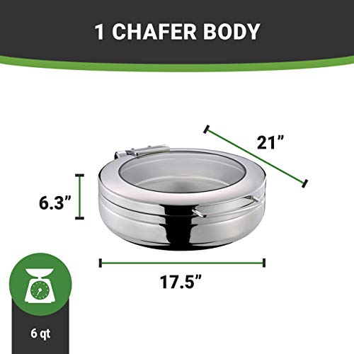 Restaurantware 6 Qt Chafing Dish 1 Induction Ready Serving Chafer - With Glass Window Round Silver Stainless Steel Buffet Chafer Chafer Frame Sold Separately For Parties And Events