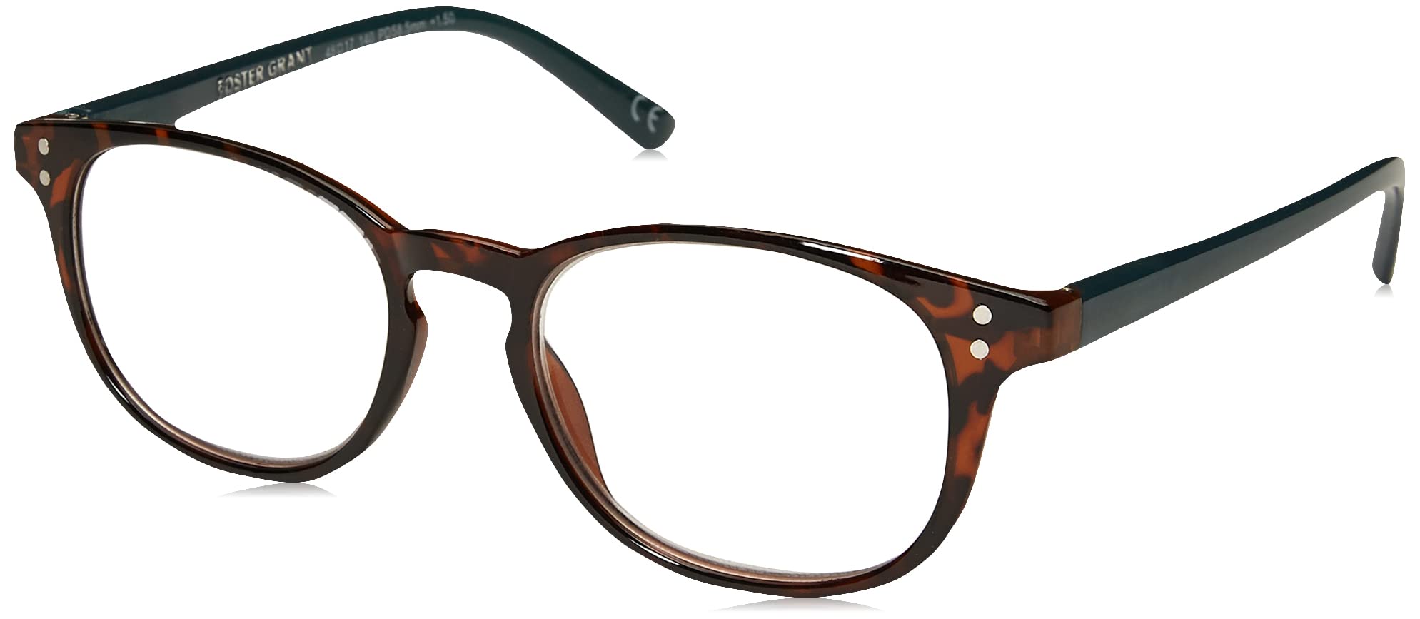 Foster Grant Women's Elodie Round Reading Glasses, Brown Tortoise/Transparent, 59 mm + 2.5