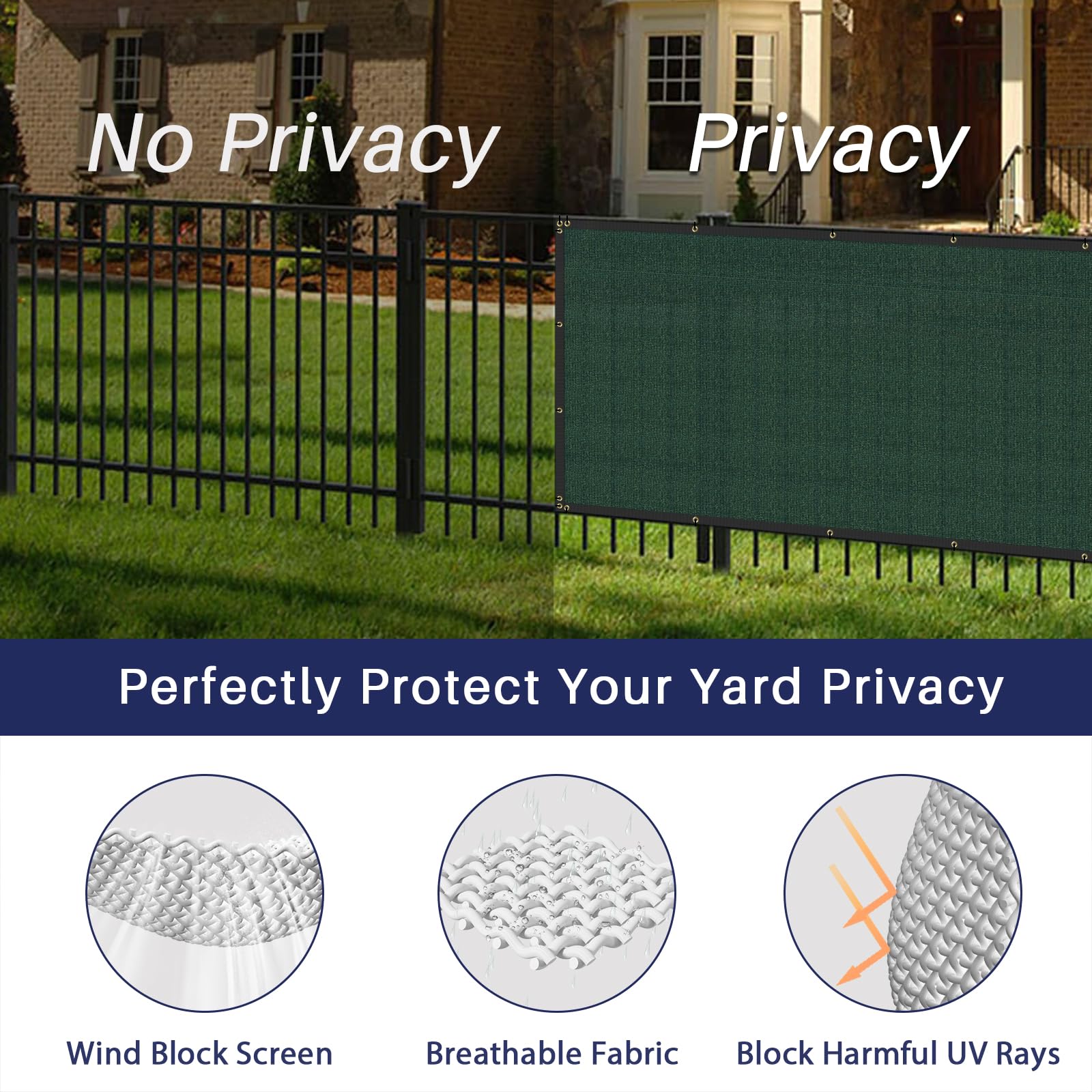 Windscreen4less 4' x 50' Privacy Fence Screen Heavy Duty Windscreen Fencing Cover Windblock Mesh Fabric Shade Cloth with Brass Grommtes for Garden Yard Pool Deck Carport Construction, Green