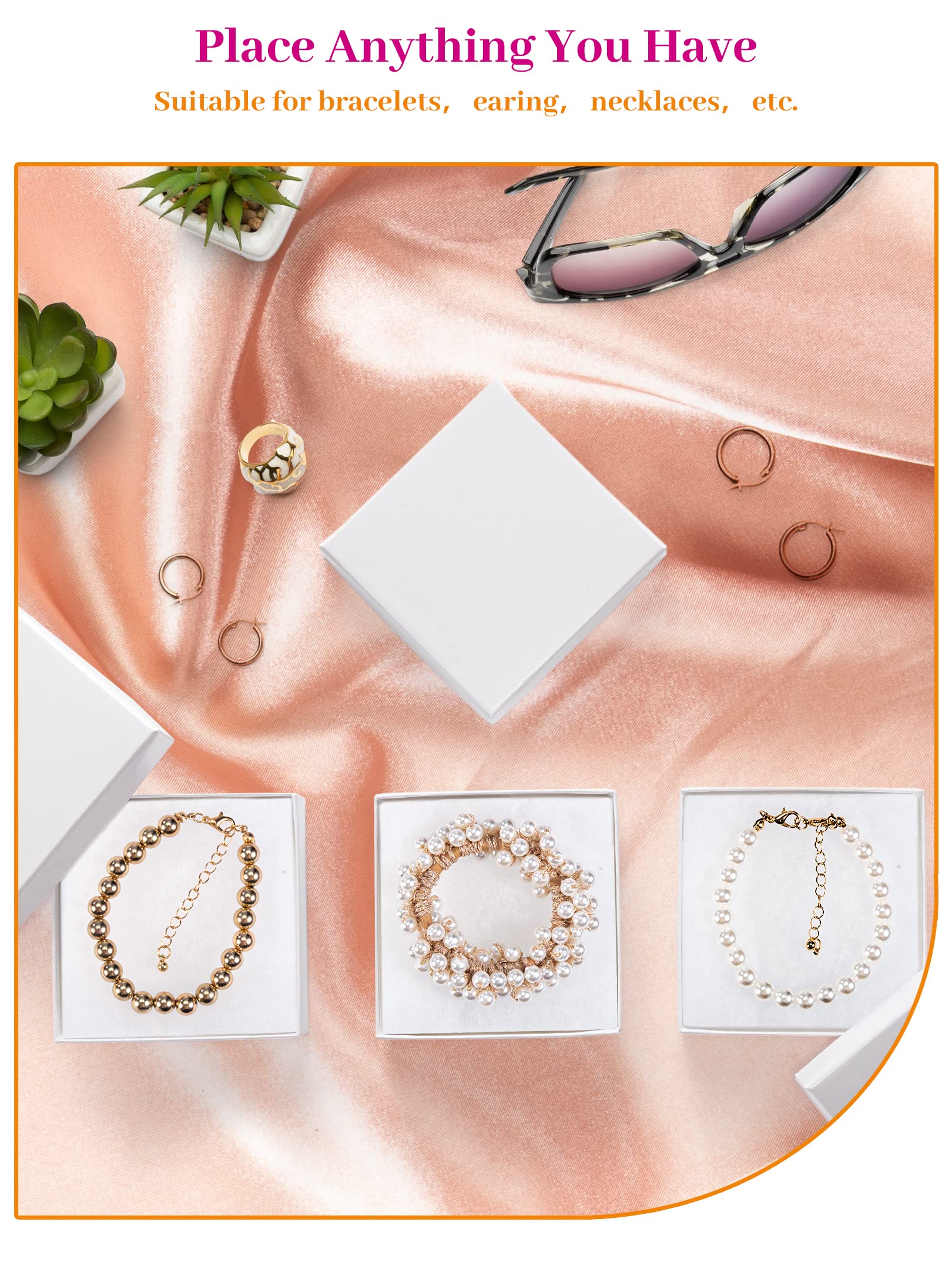 MESHA Cardboard Jewelry Gift Boxes for shipping, Glossy Small Gift boxes for Necklace Ring Bracelet Earring Cotton Filled Jewlery Box with Lids, White 3.5x3.5x1 Inch, 20 Pieces