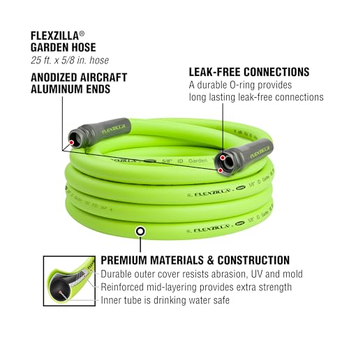 Flexzilla Garden Hose 5/8 in. x 25 ft, Heavy Duty, Lightweight, Drinking Water Safe, ZillaGreen - HFZG525YW-E