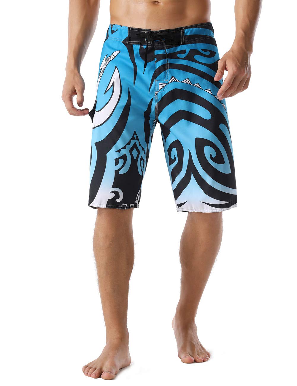 Nonwe Men's Quick Dry Wave Pattern with Mesh Lining Swim Trunks 1610820-30