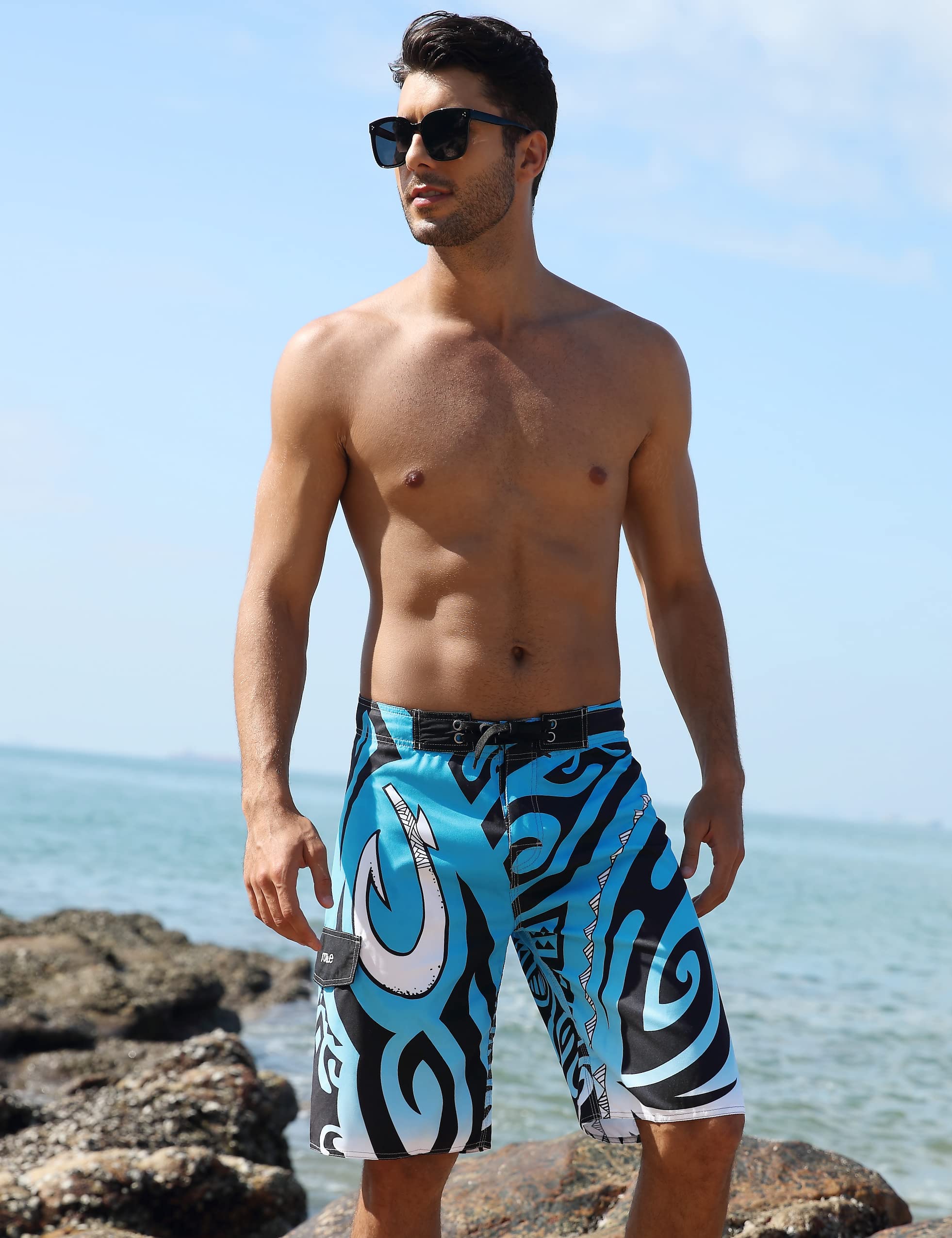 Nonwe Men's Quick Dry Wave Pattern with Mesh Lining Swim Trunks 1610820-30