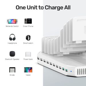 iPad Charging Station, Unitek 96W 10-Port USB Charging Dock Hub with Quick Charge 3.0, Charging Stand Compatible Multiple Device, Charging 8 iPads Simultaneously - [Upgraded Divider]