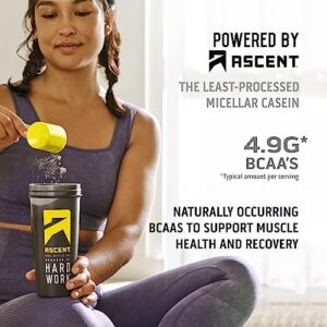 Ascent Casein Protein Powder - 25g Micellar Casein Powder with Zero Artificial Flavors & Sweeteners, Gluten-Free, No Added Sugar, 4.9g BCAA, 2.2g Leucine - Vanilla Bean, 2 Pounds