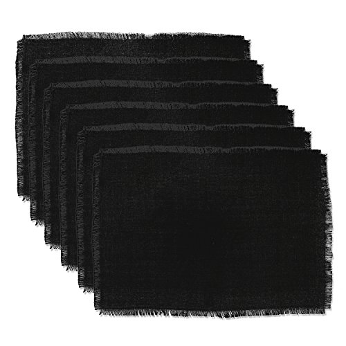 DII Jute Burlap Collection Kitchen Tabletop, Placemat Set, 13x19, Solid Black, 6 Count