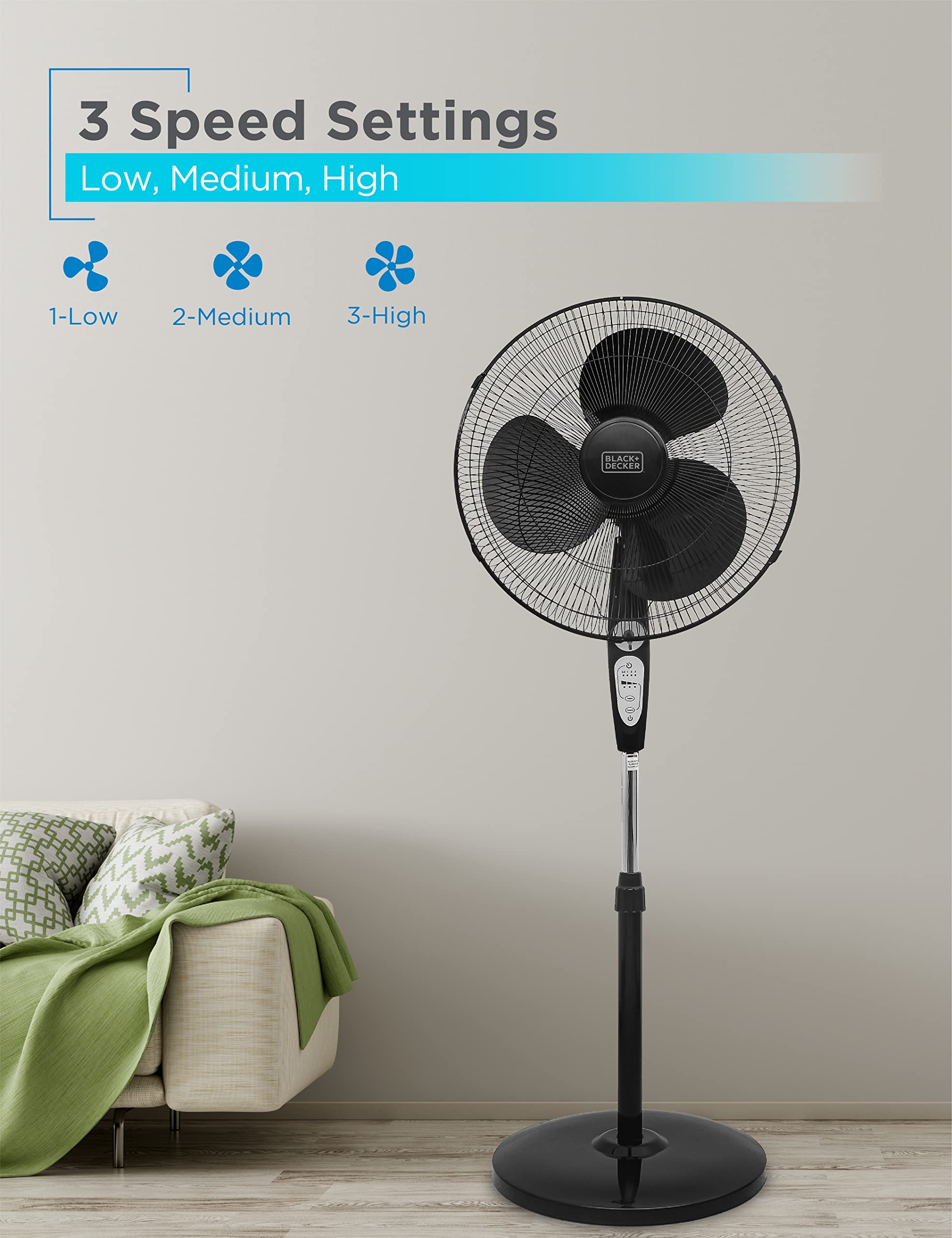 BLACK+DECKER BFSR18B 18 Inches Stand Fan with Remote, Black