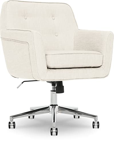 Serta Ashland Modern Office Chair, Stylish Mid-Back DeskChair, SertaQuality Foam, MemoryFoam Cushion, Comfy Armchair with Wheels, VanityChair, Metal Base, Chrome Finish, Ivory