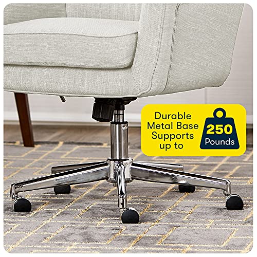 Serta Ashland Modern Office Chair, Stylish Mid-Back DeskChair, SertaQuality Foam, MemoryFoam Cushion, Comfy Armchair with Wheels, VanityChair, Metal Base, Chrome Finish, Ivory