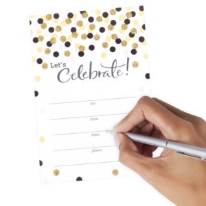 Hallmark Party Invitations (Let's Celebrate with Gold and Black Dots, Pack of 20)