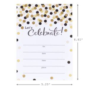 Hallmark Party Invitations (Let's Celebrate with Gold and Black Dots, Pack of 20)