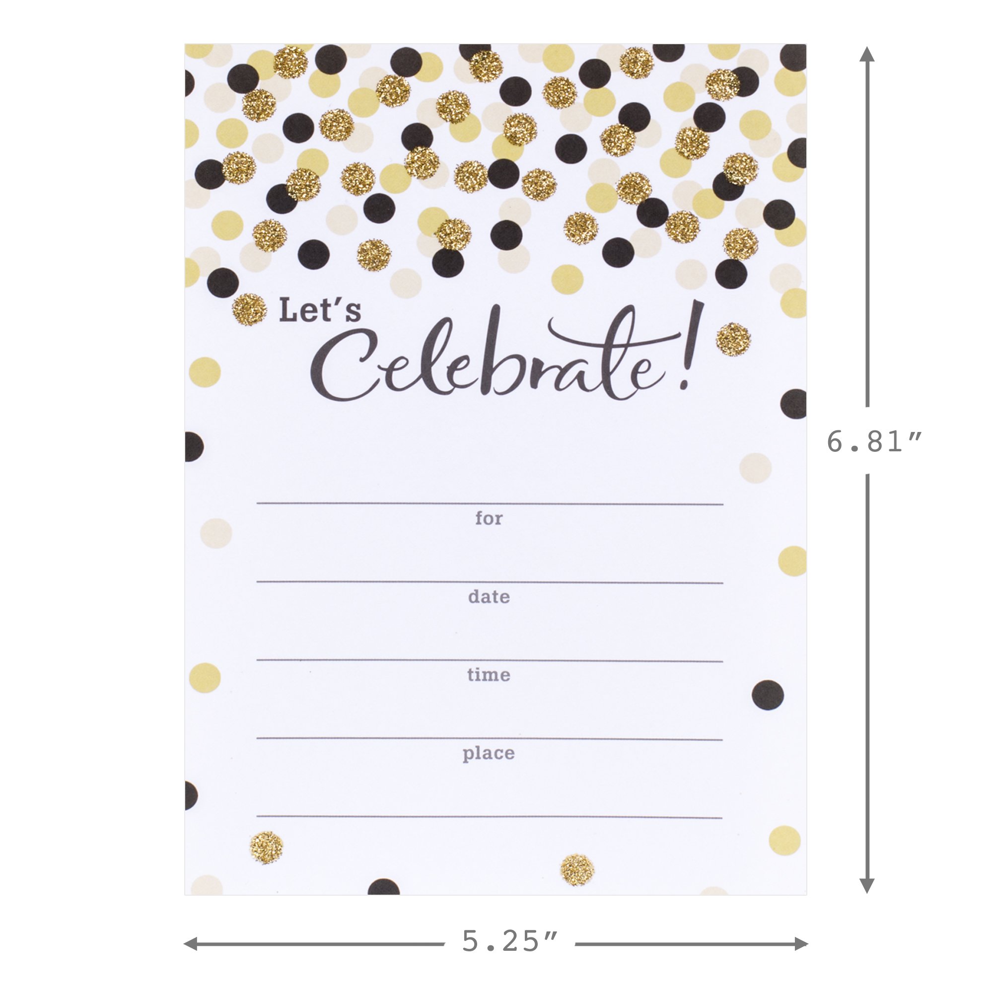 Hallmark Party Invitations (Let's Celebrate with Gold and Black Dots, Pack of 20)