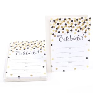 Hallmark Party Invitations (Let's Celebrate with Gold and Black Dots, Pack of 20)