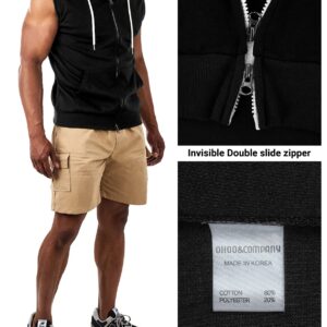 Ohoo Mens Slim Fit Sleeveless Lightweight Zip-up Hooded Vest 2 Way Zipper Hoodie Sweatshirt / DCF011-BLACK-L