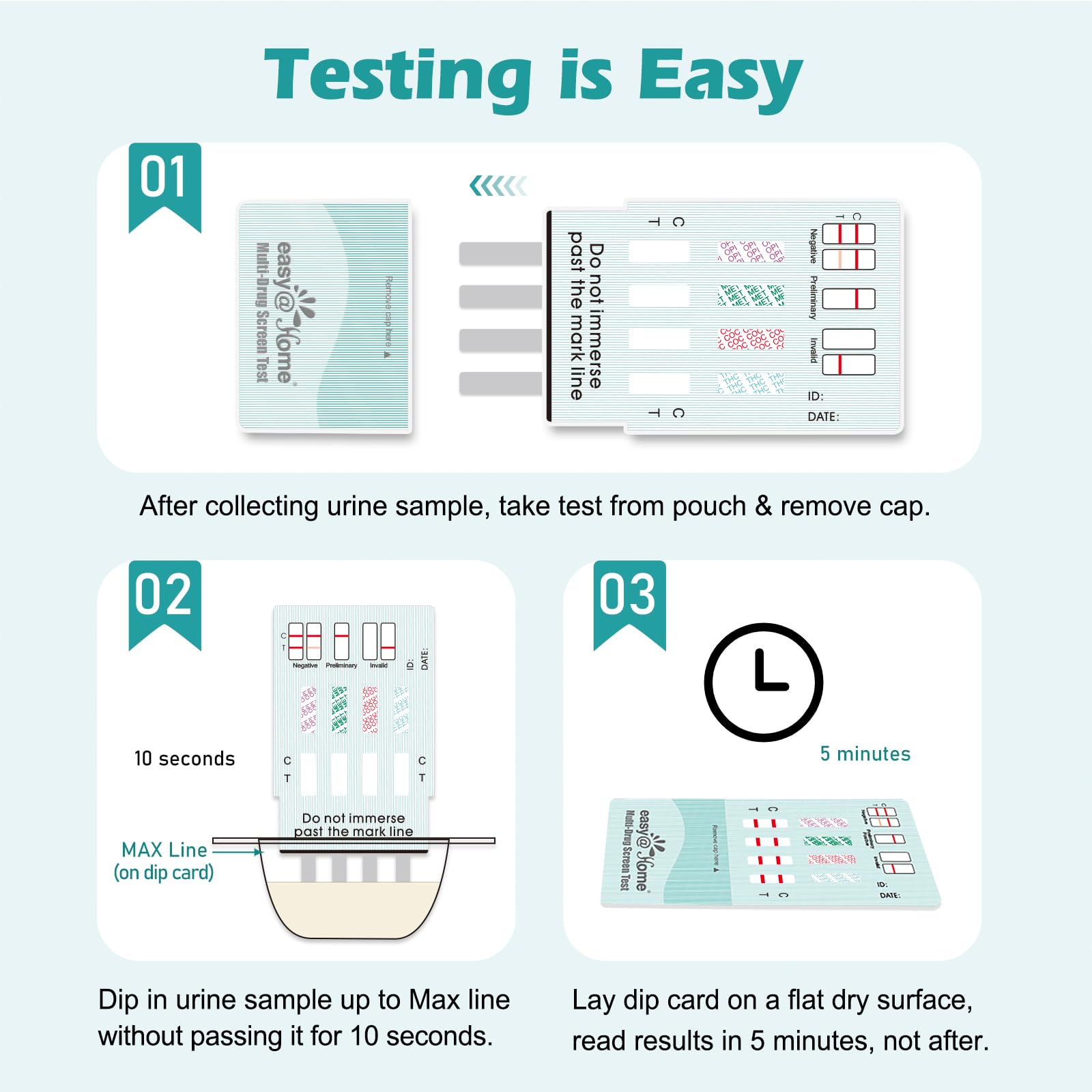 Easy@Home 25 Pack 4 Panel Instant Urine Drug Test - Cocaine (COC), Marijuana (THC), Opiates (OPI), MethAmphetamine (mAMP/MET) EDOAP#144