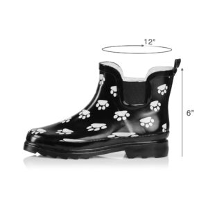 NORTY - Womens Ankle Rain Boots - Ladies Waterproof Winter Spring Garden Boot runs ½ size large Paw Black White Size 9