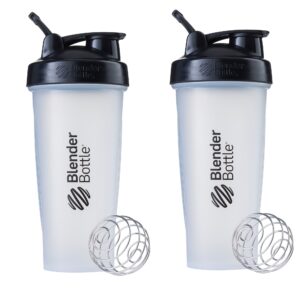 blenderbottle classic shaker bottle perfect for protein shakes and pre workout, 28-ounce (2 pack), clear/black