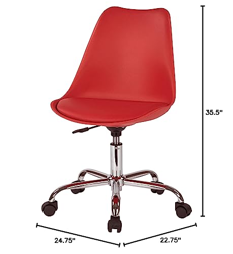 OSP Home Furnishings Emerson Student Armless Pneumatic Office Chair with Wheels, Red