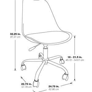 OSP Home Furnishings Emerson Student Armless Pneumatic Office Chair with Wheels, Red