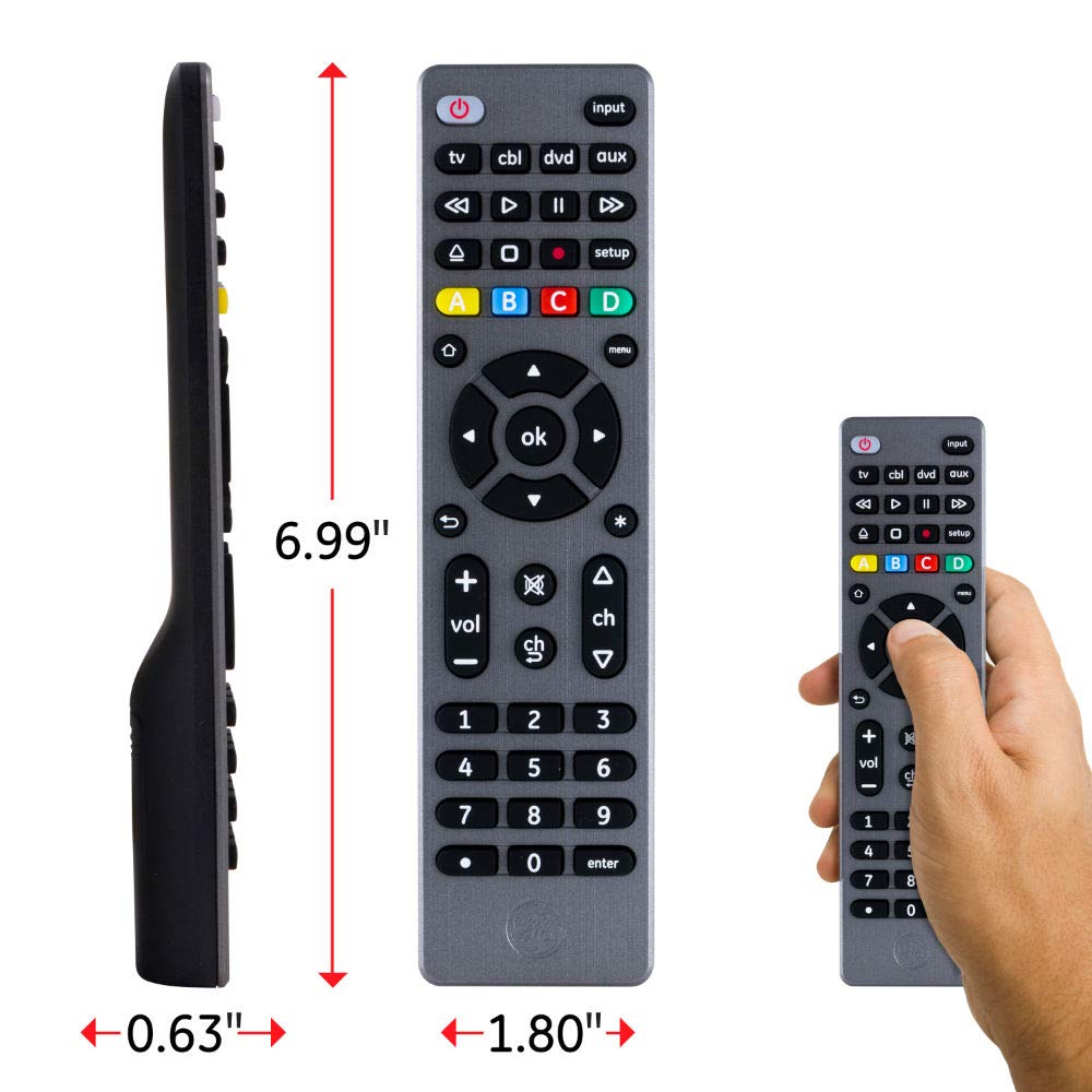 GE Universal Remote Control, Samsung Remote, Universal TV Remote for Roku TV, Vizio, LG, Sony, Sharp, Roku, Apple TV, TCL, Panasonic, Streaming Players, Blu-ray, DVD, 4-Device, Graphite, 33711