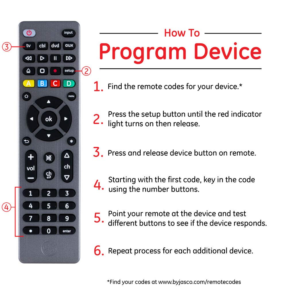 GE Universal Remote Control, Samsung Remote, Universal TV Remote for Roku TV, Vizio, LG, Sony, Sharp, Roku, Apple TV, TCL, Panasonic, Streaming Players, Blu-ray, DVD, 4-Device, Graphite, 33711