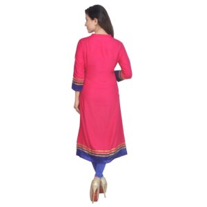 Chichi Indian Women's Embroidered Rayon Kurti Red-Blue For Casual/Daily/Party Wear