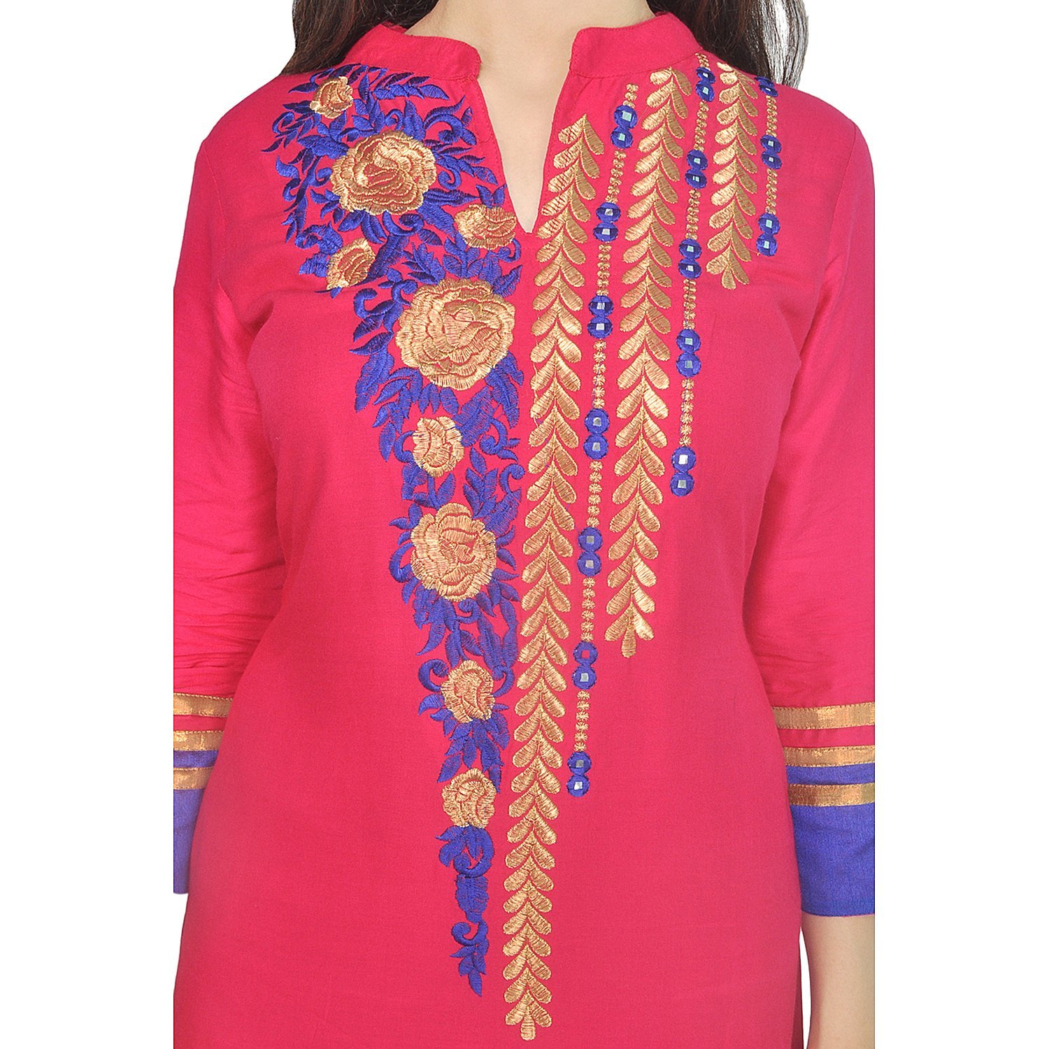 Chichi Indian Women's Embroidered Rayon Kurti Red-Blue For Casual/Daily/Party Wear