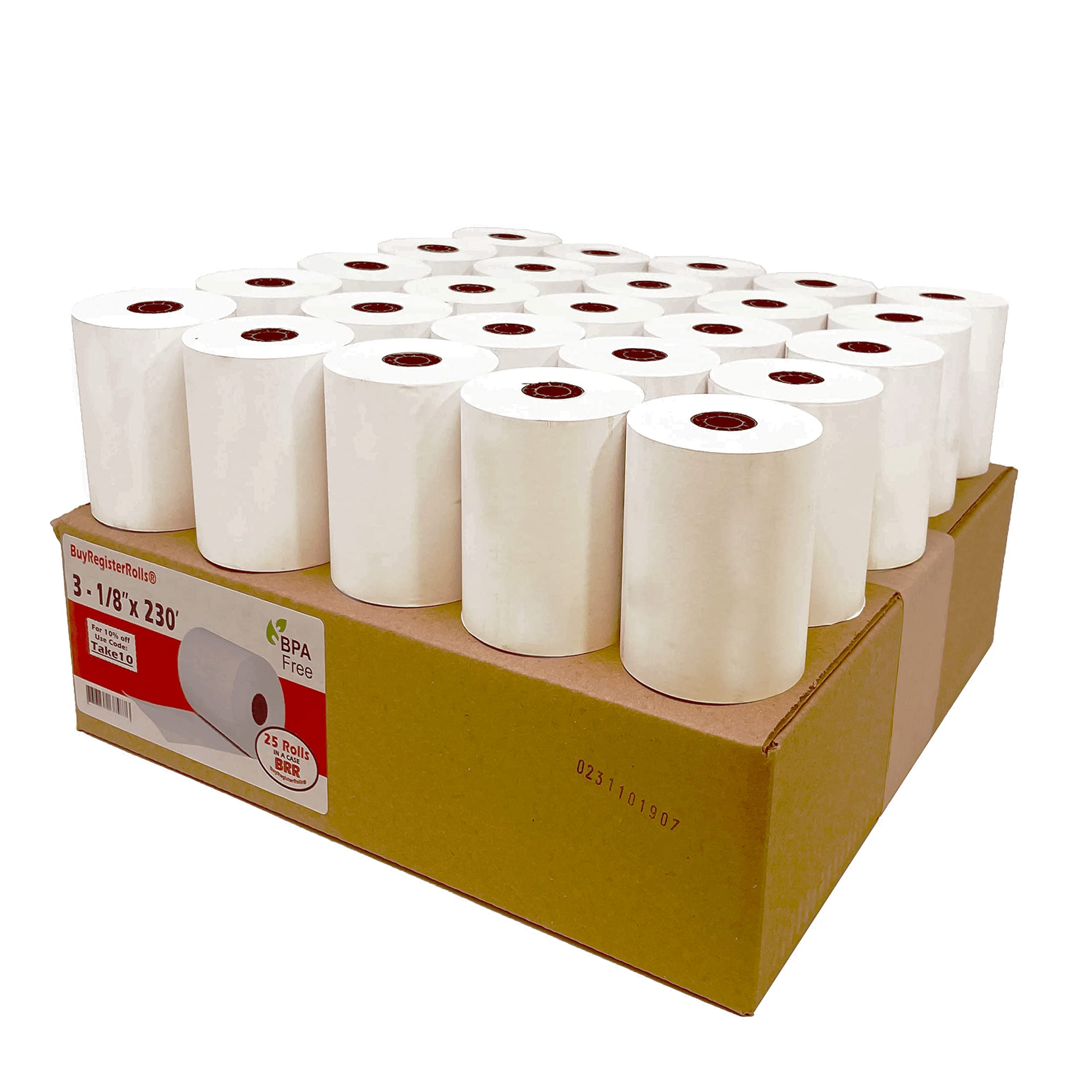 (55 GSM Solid Tube Core) DropShip 3 1 8 x 230 thermal paper (25 Rolls - 1 Case) bpa free - citizen thermal printer paper ct-s801 - BuyRegisterRolls