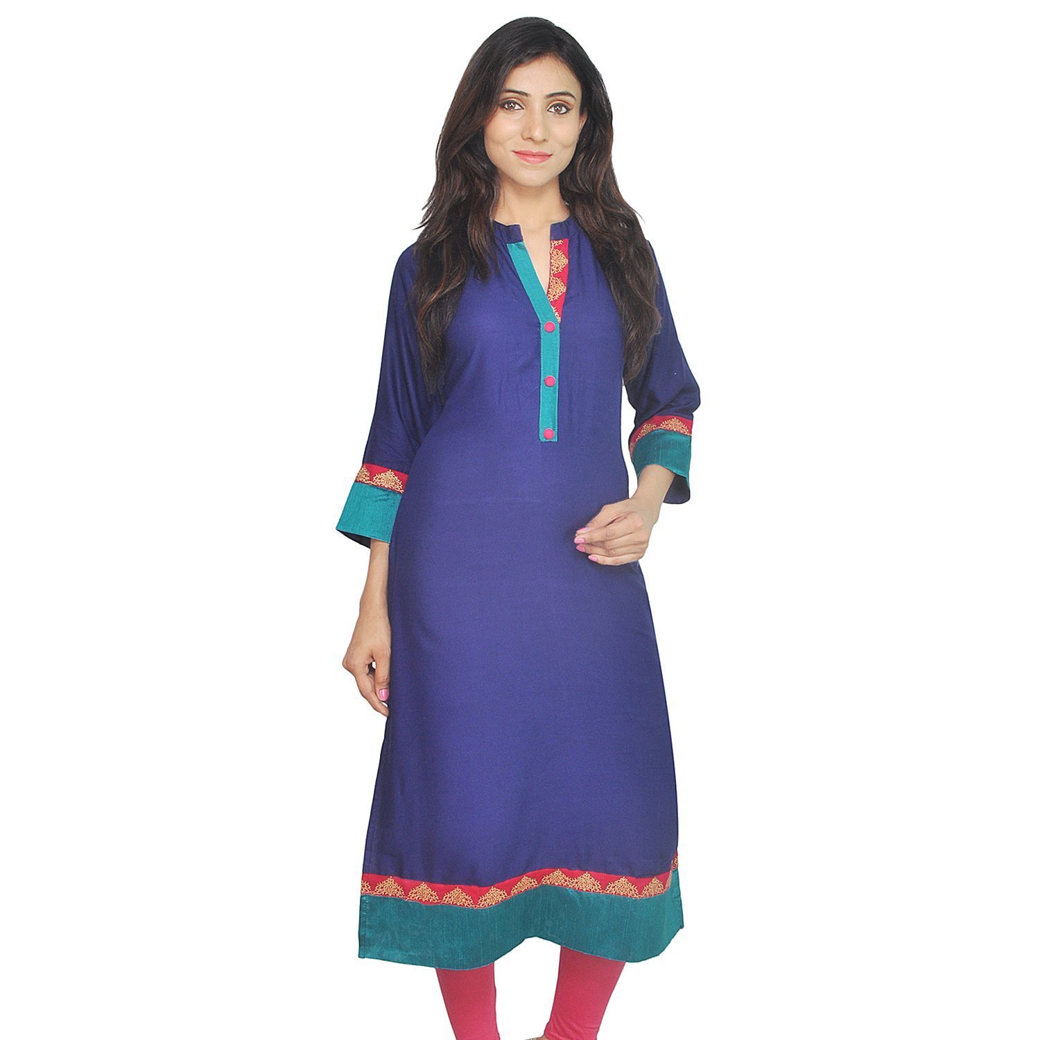 Chichi Women's Indian Embroidered Rayon Kurti Top, Royal Blue, XX-Large