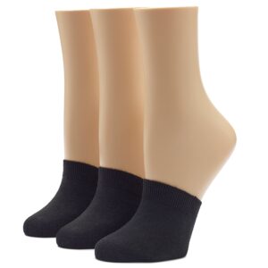 HUE womens Cotton Toe Topper, 3 Pack fashion liner socks, Black, One Size US