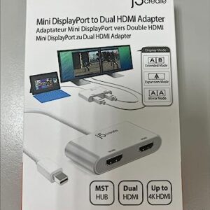 j5create Mini DisplayPort to Dual 4K HDMI MST Adapter, Compatible with Microsoft Surface Pro 2, Surface Book, HP OMEN 15-CE051NR and More (JDA156)