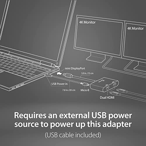 j5create Mini DisplayPort to Dual 4K HDMI MST Adapter, Compatible with Microsoft Surface Pro 2, Surface Book, HP OMEN 15-CE051NR and More (JDA156)