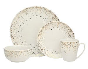 godinger dinnerware set, dinner plates, salad plates, coffee mugs and soup bowl, cereal bowl, alora glam 16 piece set