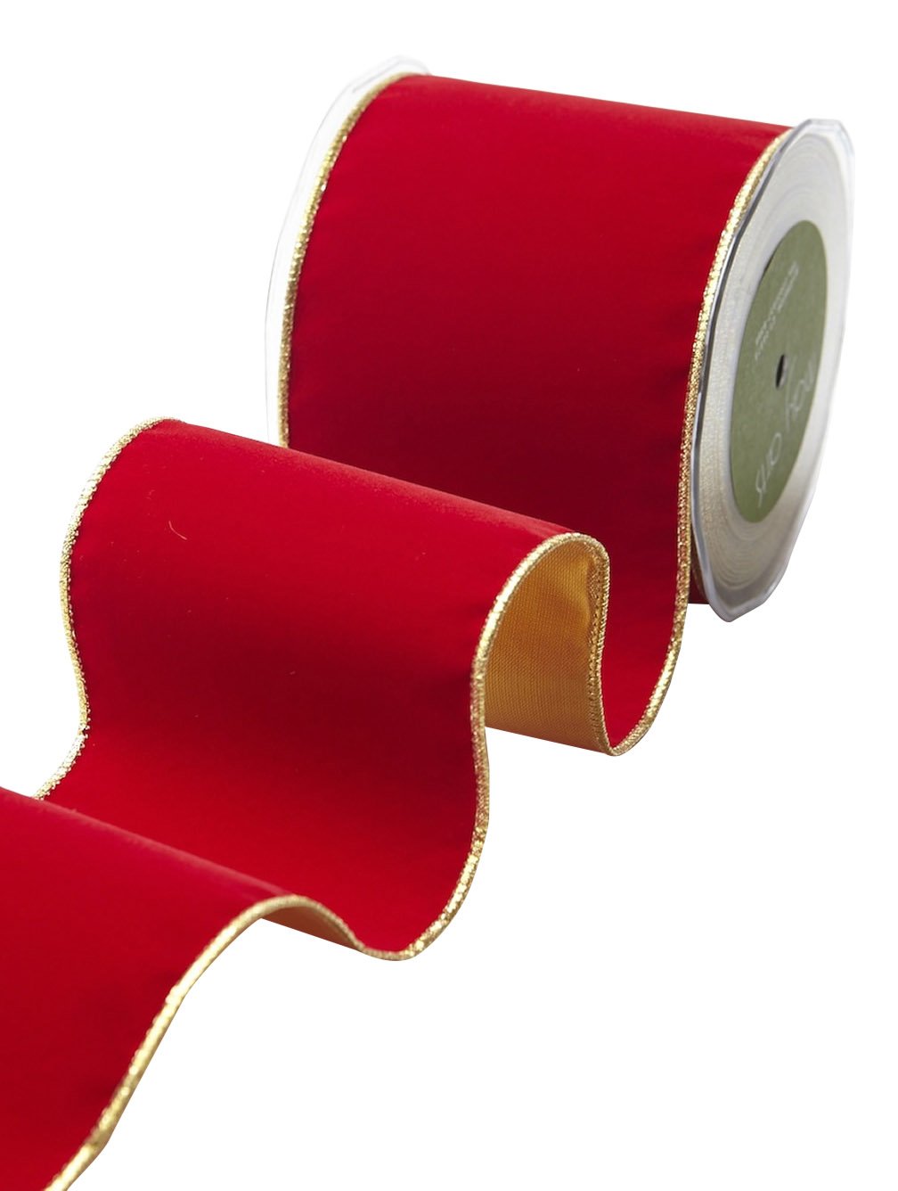 May Arts Red 4 Inch Velvet Ribbon with Gold Backing, 10 yd