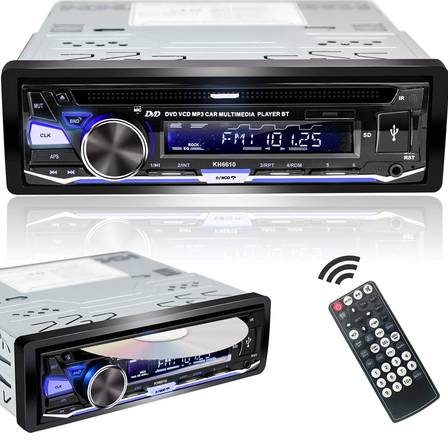 Alondy Single Din Car Stereo with CD/DVD Player | Bluetooth | FM/AM/RDS Radio | USB SD AUX Audio Receiver