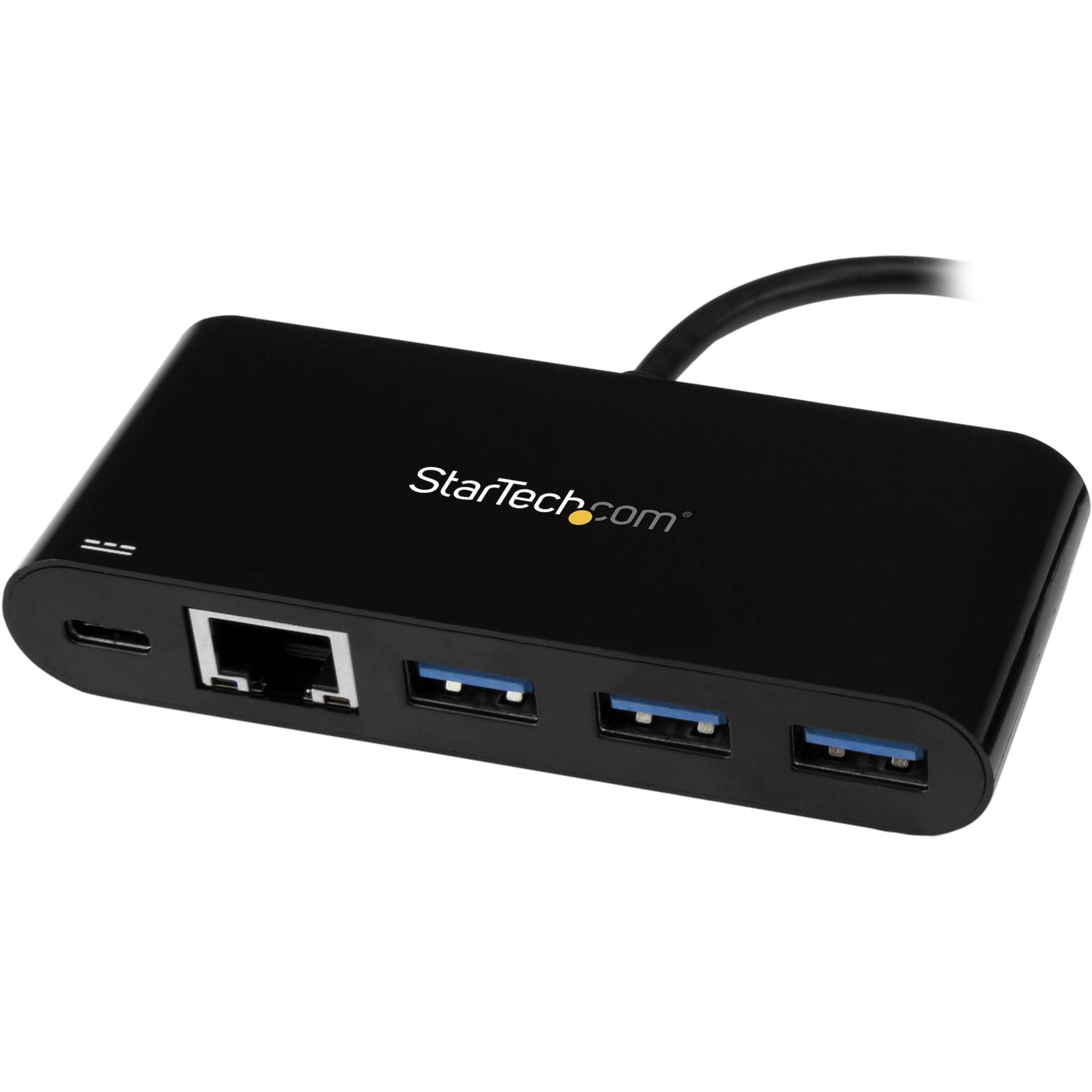 StarTech.com 3 Port USB-C Hub with Gigabit Ethernet & 60W Power Delivery Passthrough Laptop Charging - USB-C to 3x USB-A (USB 3.0 SuperSpeed 5Gbps) - USB 3.1/3.2 Gen 1 Type-C Adapter Hub (HB30C3AGEPD)