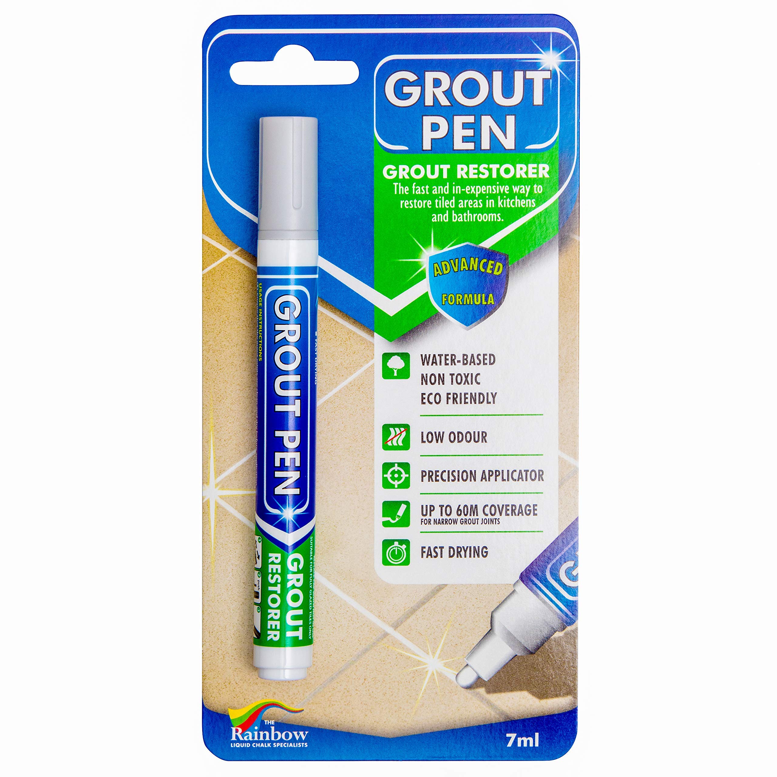 Grout Pen Light Grey Tile Paint Marker: Waterproof Grout Paint, Tile Grout Colorant and Sealer Pen - Light Grey, Narrow 5mm Tip (7mL)